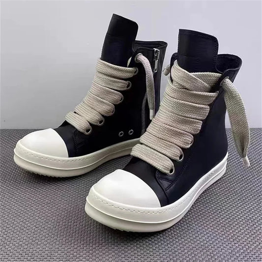 Women High-top Shoes Flat Platform Leather Men's Sneakers Luxury Designer Street Woman Canvas shoes Casual Lace Up Ankle Boots