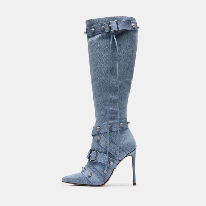 Women's Autumn and Winter European and American Style Rivet Motorcycle Boots Women's Sexy Nightclub Spicy Girl Zipper Boots